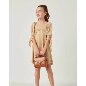 Hayden Girls Gingham puffed sleeve babydoll peasant dress beige plaid Size XL